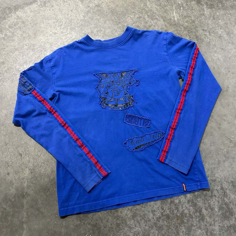 Report Collection Vintage Blue Long Sleeve Graphic T-Shirt Medium